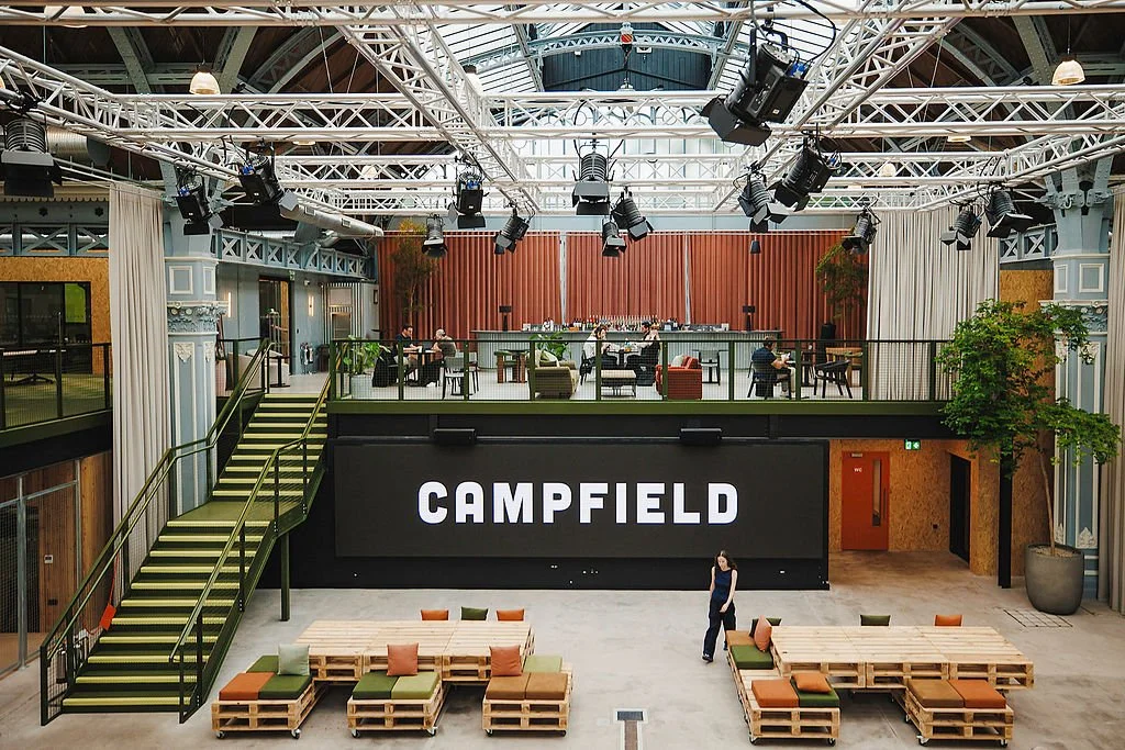 Department Campfield House — atrium interior with CAMPFIELD signage